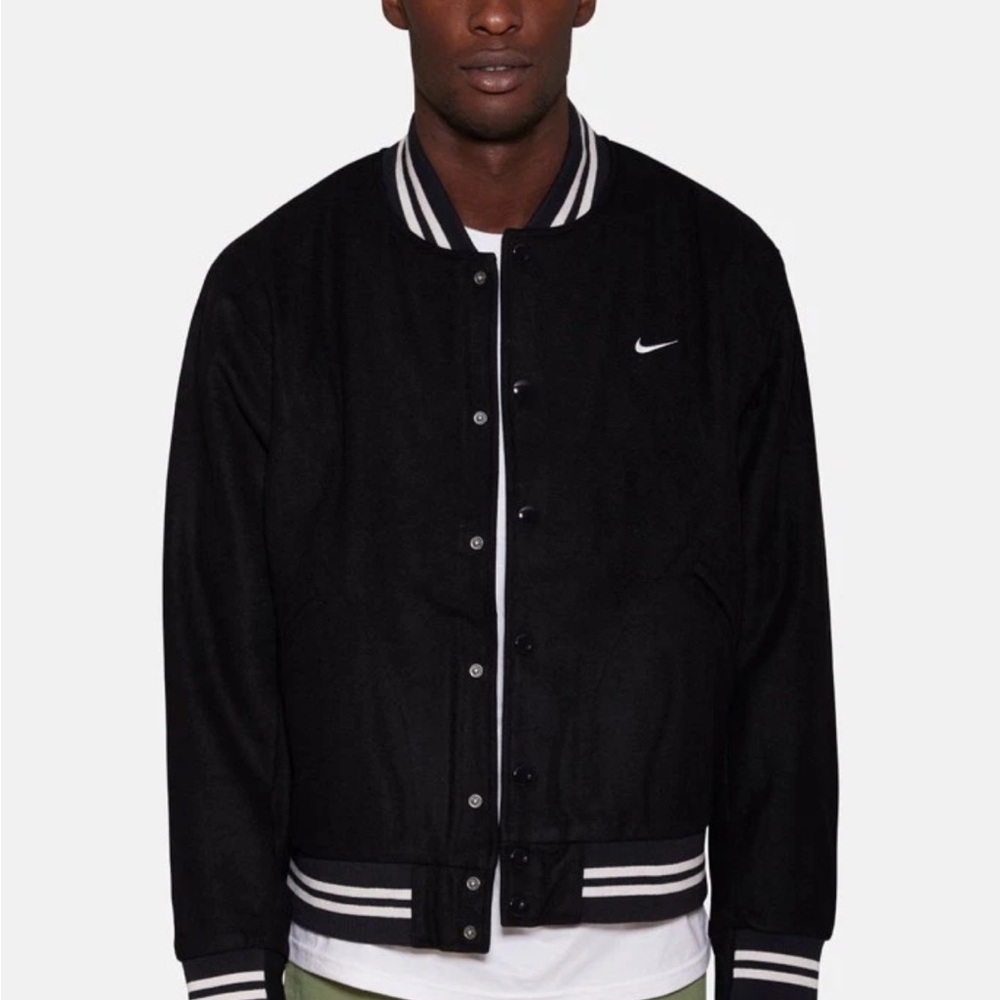 NIKE UniSex Authentics Black Wool Varsity Bomber Jacket - Size XXL